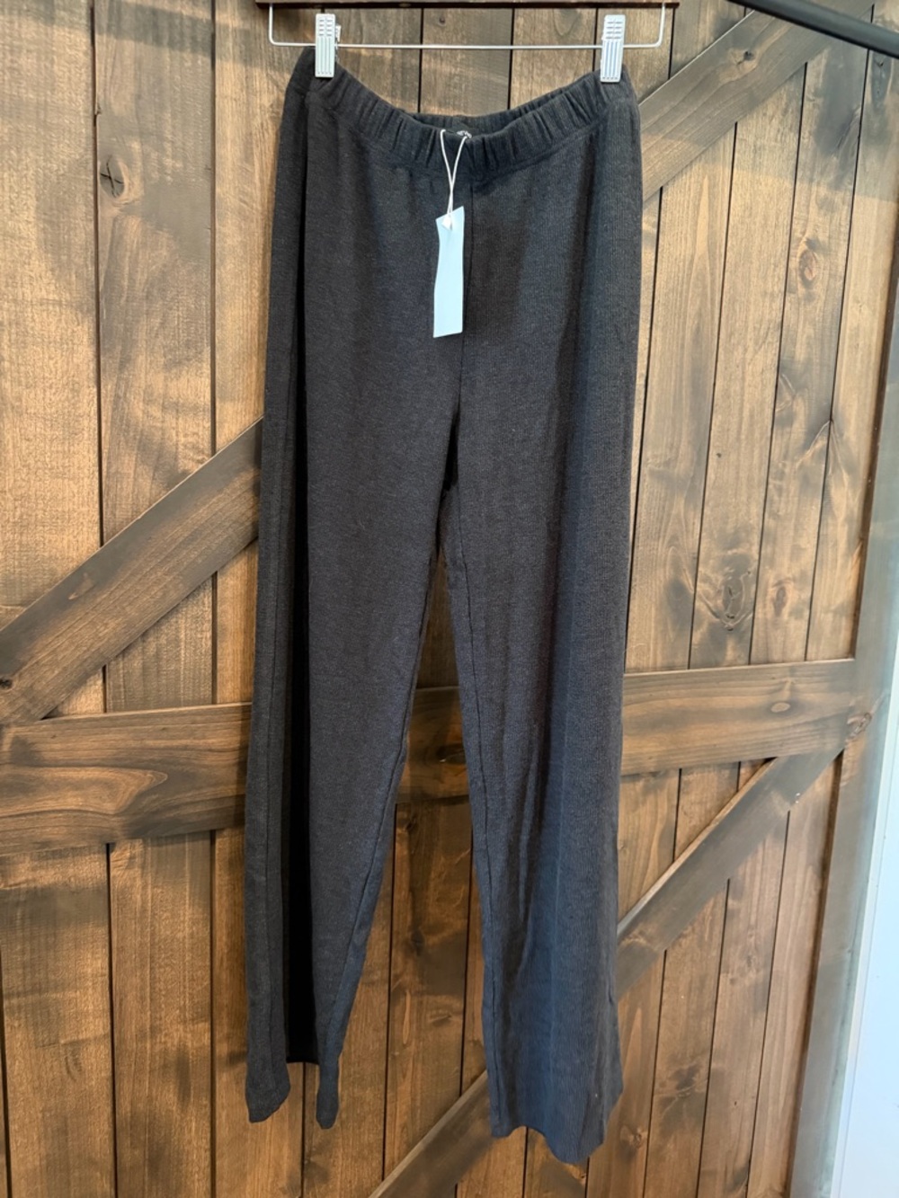 Urban Revivo Ribbed Wide-Leg Knit Pants - Charcoal
